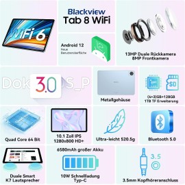 Blackview Tab 8 WiFi Tablet 10 Inch Android 12 , 7GB RAM  + 128GB ROM