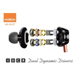 Moxom MX-WL27 In Ear Wireless Bluetooth V5.0 Magnetic Sport Headset Dual Dynamic Drivers 4 Speakers - Black