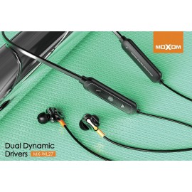 Moxom MX-WL27 In Ear Wireless Bluetooth V5.0 Magnetic Sport Headset Dual Dynamic Drivers 4 Speakers - Black